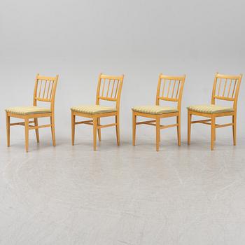 Carl Malmsten, four birch chairs, Åfors Möbelfabrik.