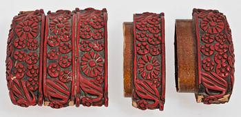 INRO SAMT KNAPPAR, 8 st, lack resp ben, Japan o Kina, 1800-tal.