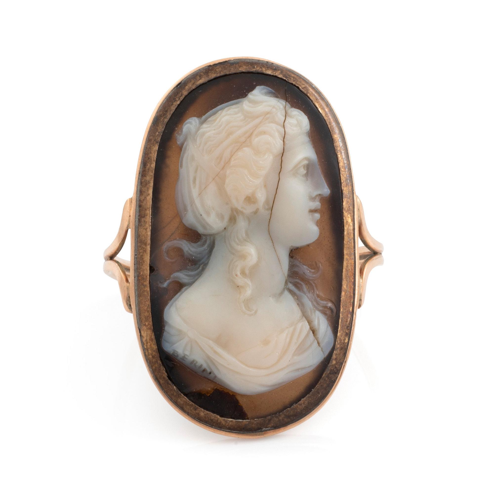 A gold and cameoring, signed Berini.