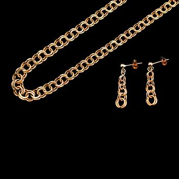 COLLIER OCH ÖRHÄNGEN, 18k guld, svenska stämplar. Total vikt ca 25 g.