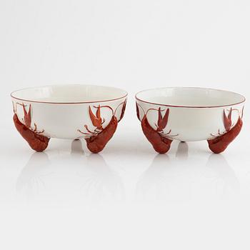 Alf Wallander, crayfish service, 14 pieces, earthenware, Rörstrand, early 20th century.