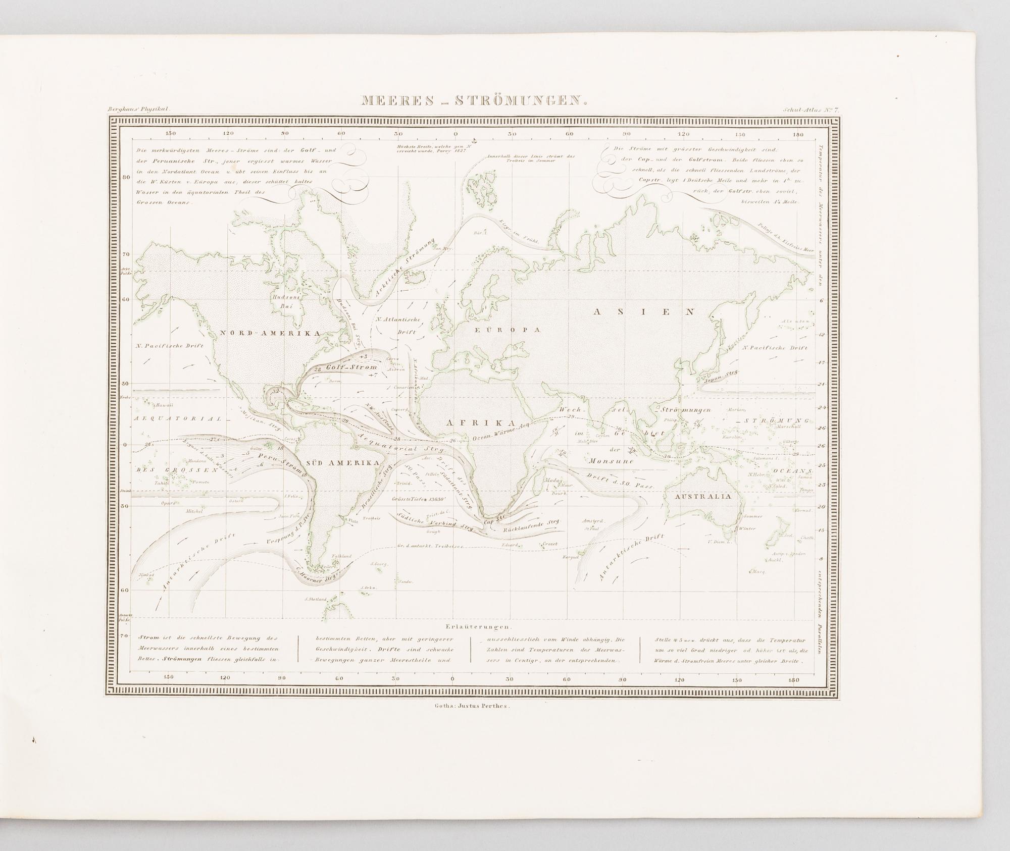 "Physikalischer schul-atlas by Dr Heinrich Berghaus. Utgiven verlag Justus Perthes 1850.