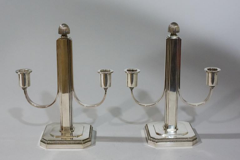 A pair of W.A Bolin silver candelabra, Stockholm 1944.