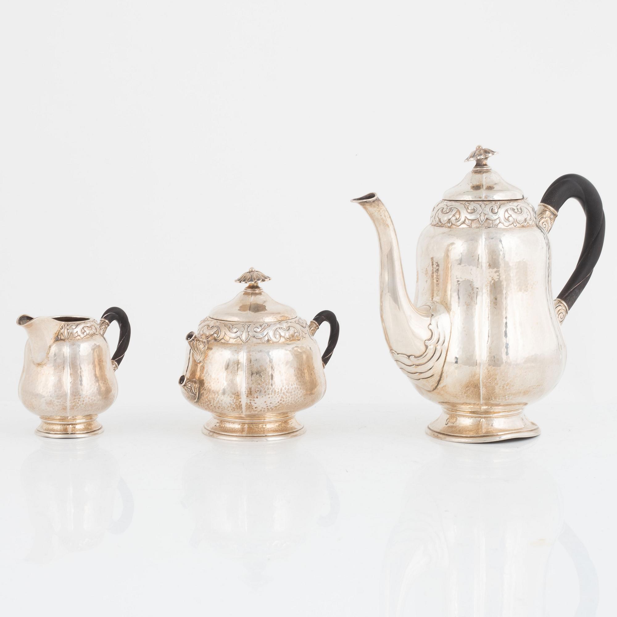 A 3-piece silver coffee service, Swedish import marks, first half of the 20th century.