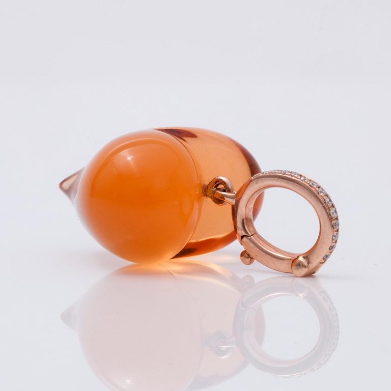 HÄNGE med citrin och briljantslipade diamanter, totalt ca 0.08 ct.