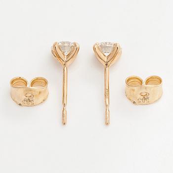 Korvakorut, briljanttihiotut timantit yhteensä 1.02 ct, 14K kultaa.