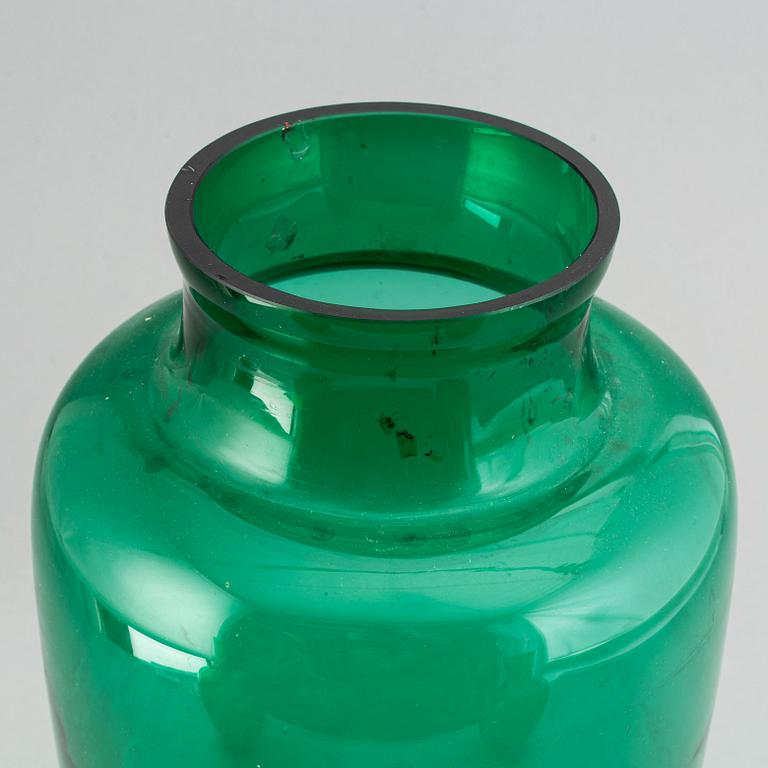 A set of five green and blue glass vases, Sweden, 20th Century.