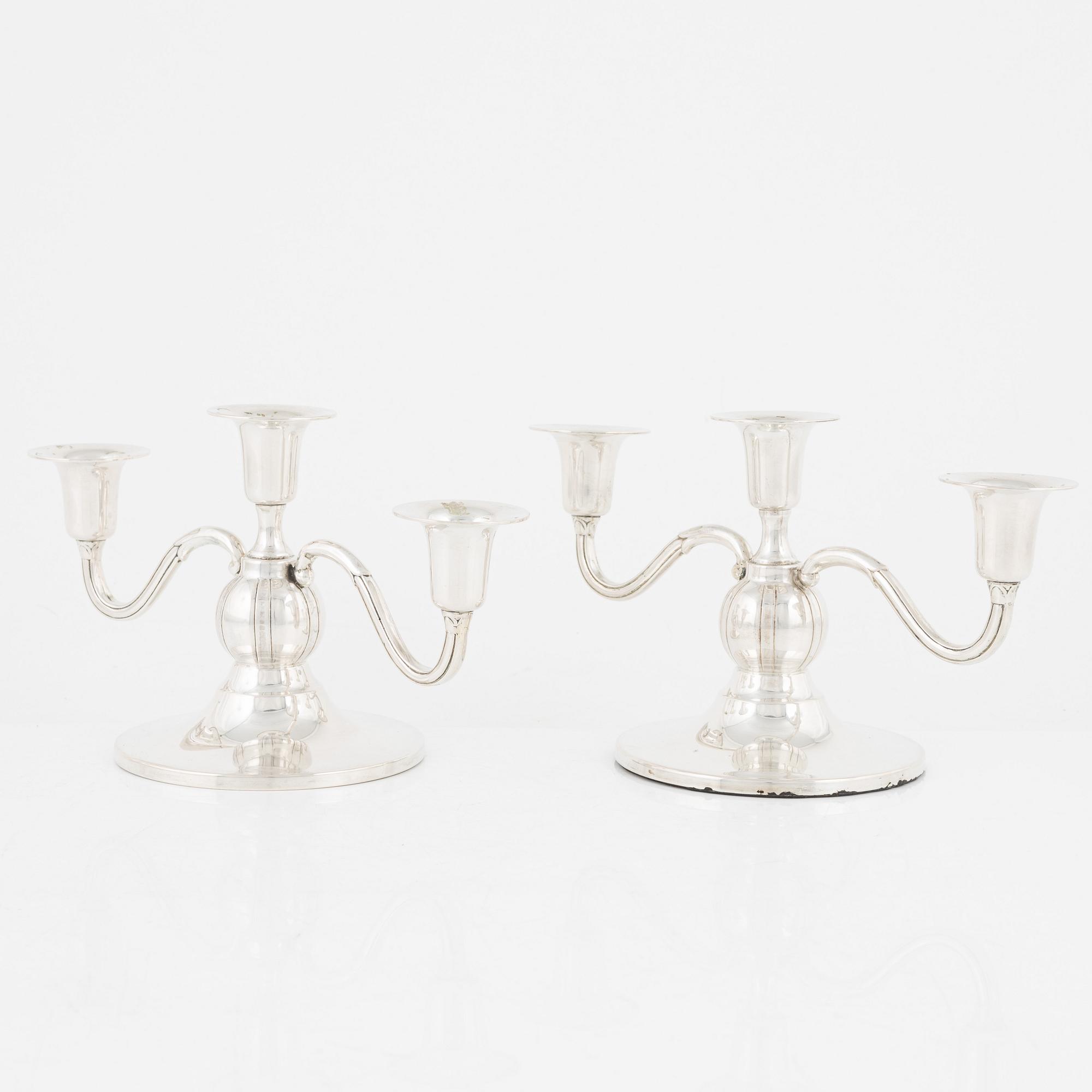 A pair of silver candlesticks, Denmark, 20th Century.