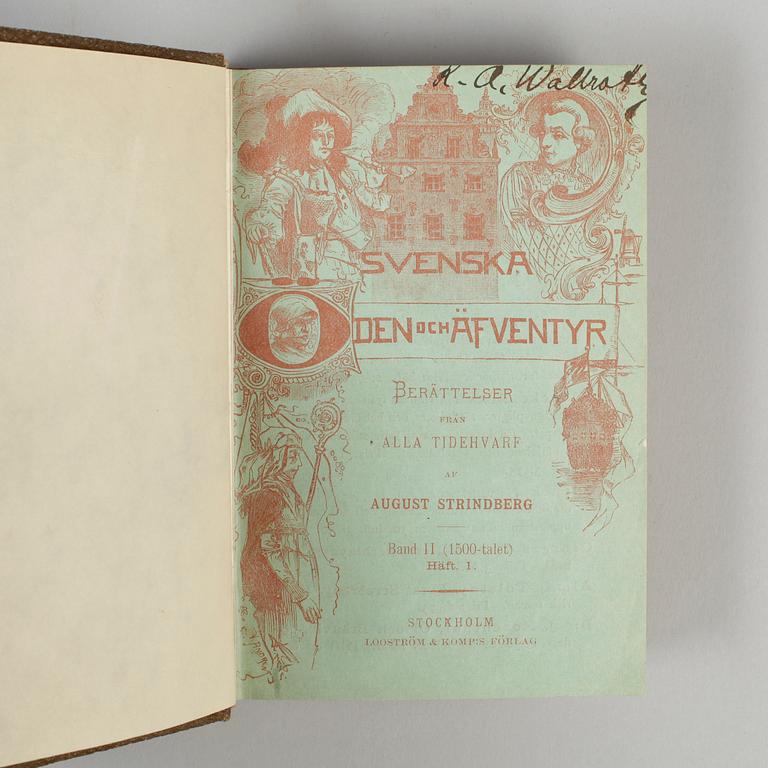 BÖCKER, 4 vol i 3+1+1, bla "Svenska öden och äfventyr" I-IV, av August Strindberg, Stockholm 1883-90.