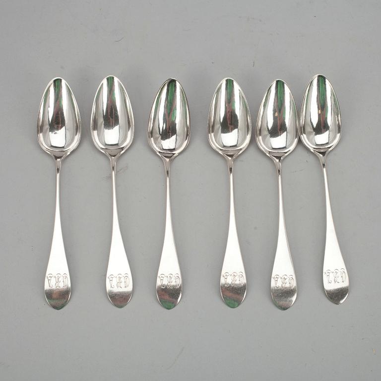TESKEDAR, 6 st, silver, Wilhelm Pettersson, Åbo 1892. Vikt tot. 105 g.
