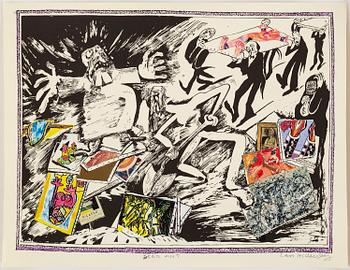 Lars Hillersberg, handkolerad litografier/collage, 4 st, signerade.