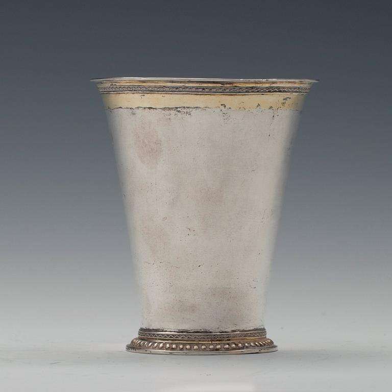 A BEAKER silver, parcelgilt. Likely Johan Wittfoth, Åbo 1746. In the bottom a coin from 1612.