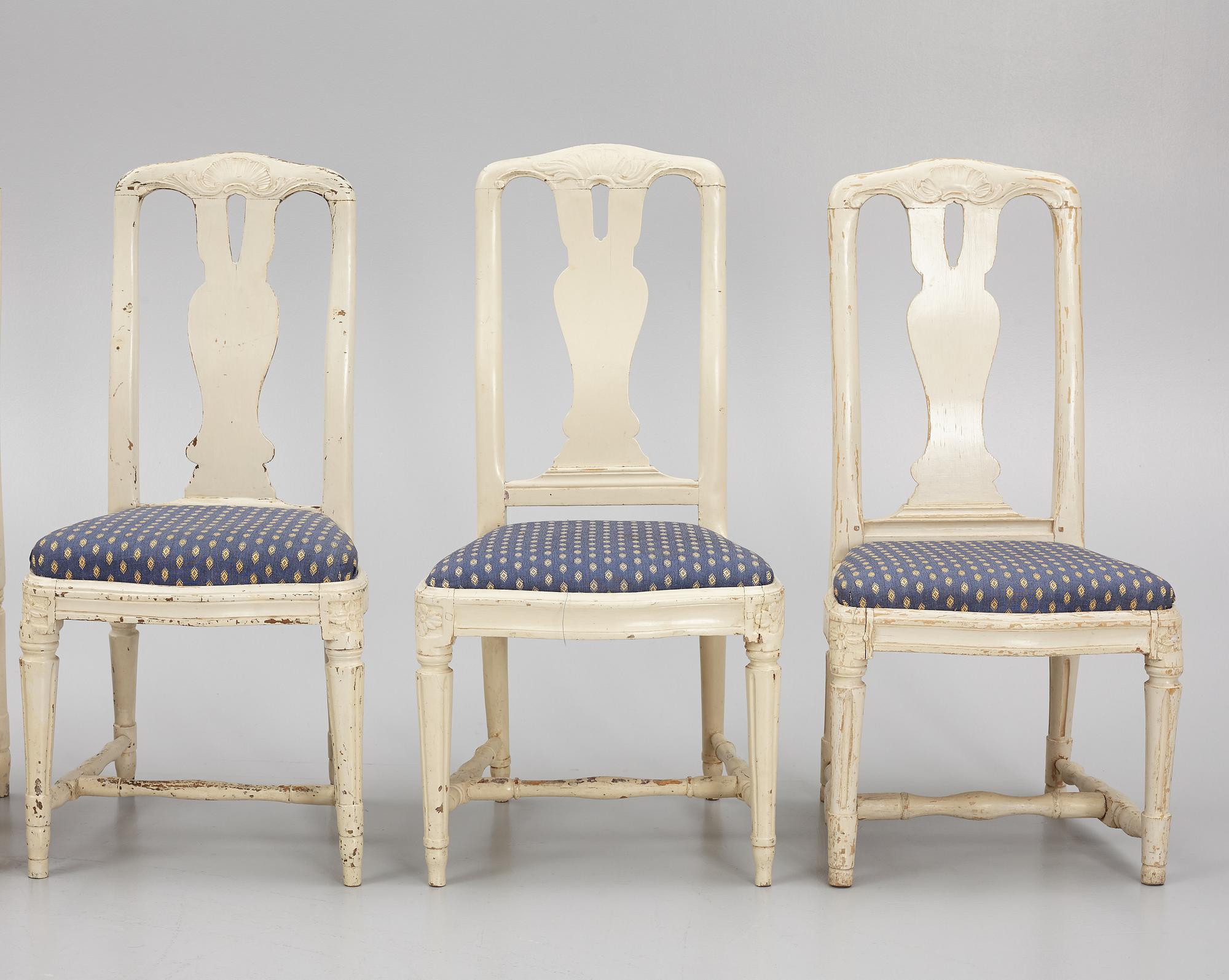 An assembled suite of 10 Transitional chairs, Stockholm, later part of the 18th century.