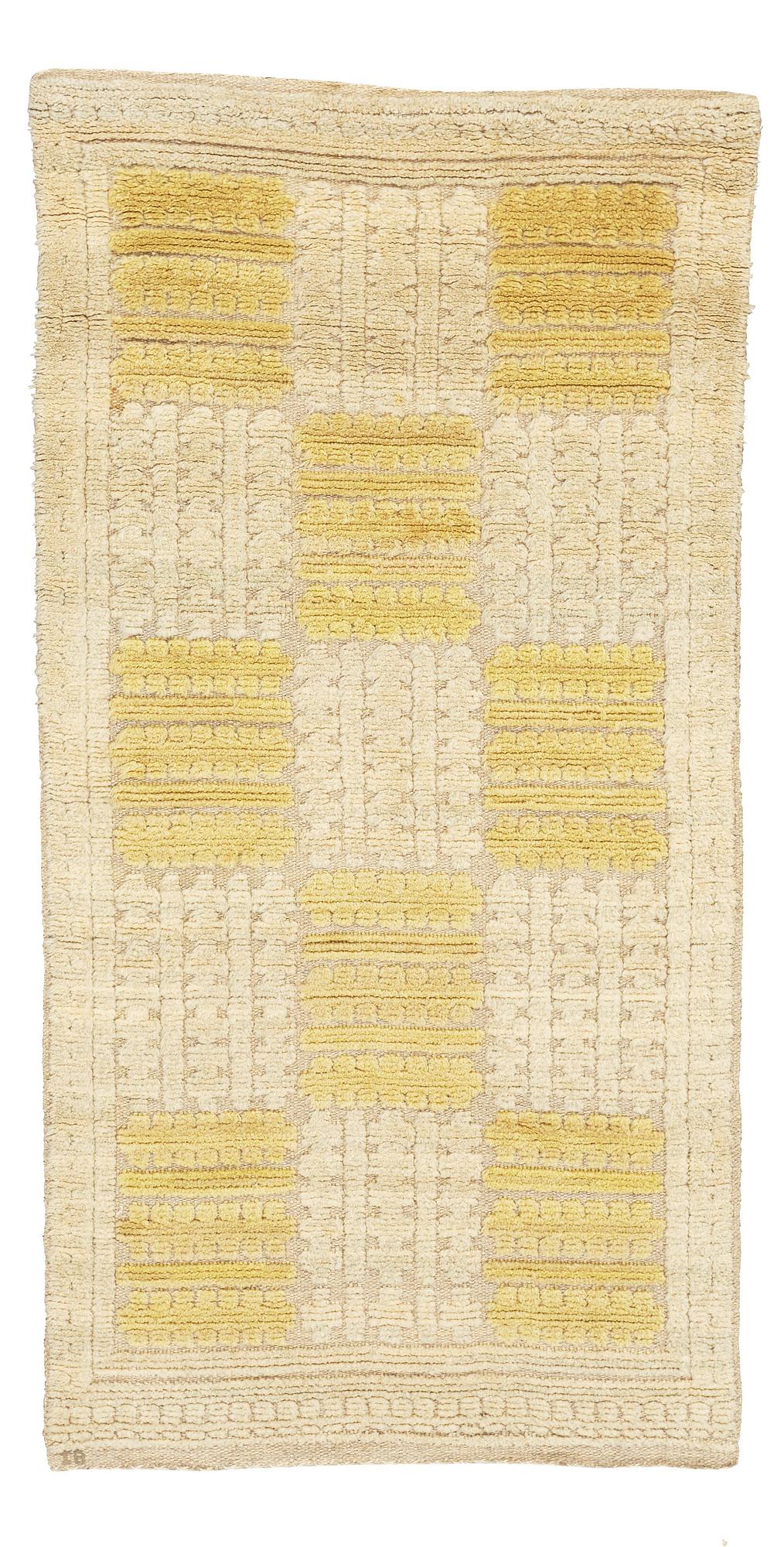 Swedish design, matto, knotted pile in relief, ca 224,5-227,5 x 112-118 cm, signed IB. Sweden around 1930.