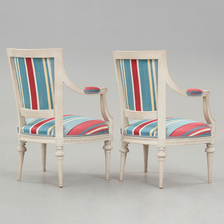 A pair of Gustavian late 18th century armchairs by Lars Söderholm (master in Stockholm 1789-1794).