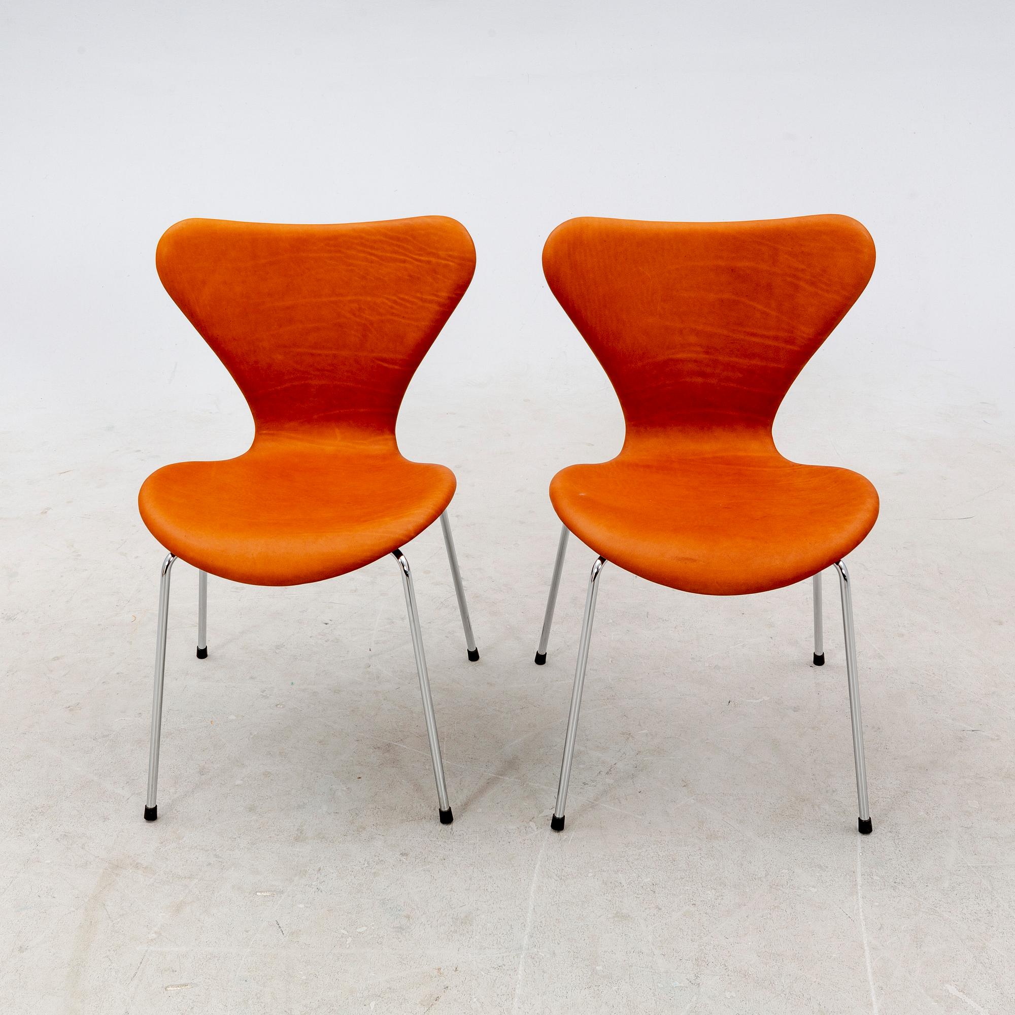 Arne Jacobsen, stolar 6 st "Sjuan" för Fritz Hansen Danmark sent 1900-tal.