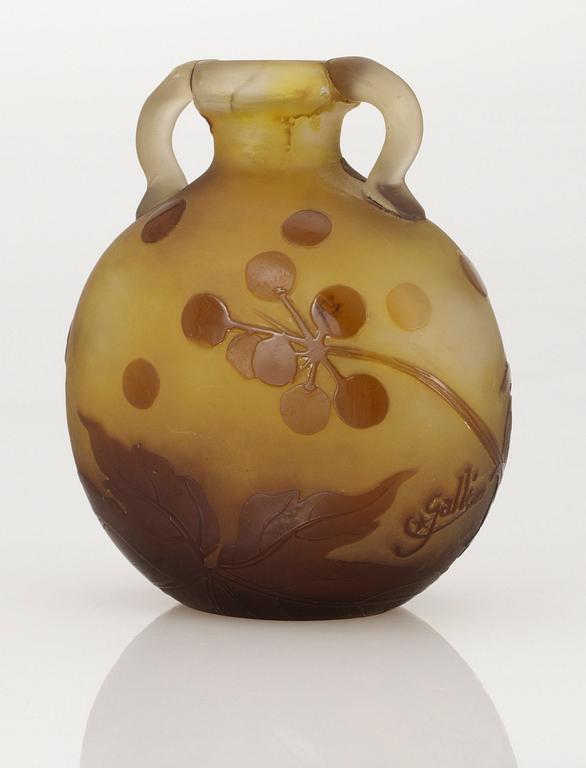 An art nouveau Emile Gallé cameo glass vase, Nancy, France.