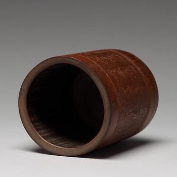 A Chinese bamboo brush pot, 20th Century.