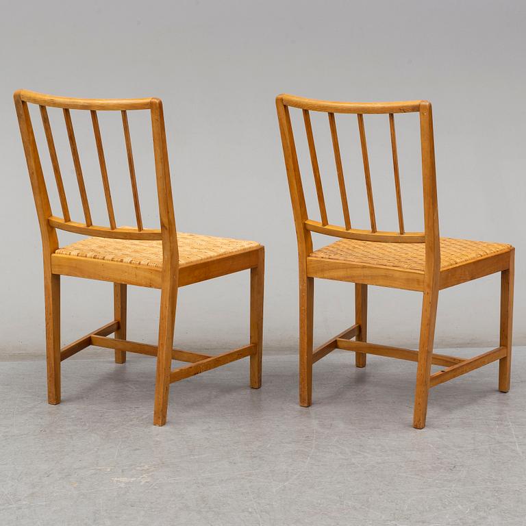 JOSEF FRANK, a set of six elm and rattan dining chairs, model 800.