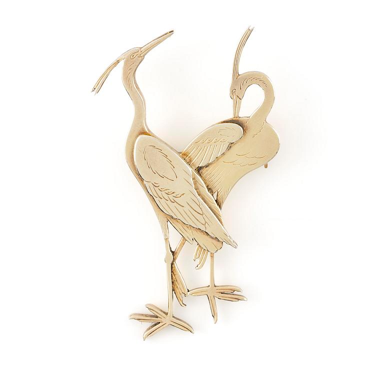 Wiwen Nilsson, brosch, sterlingsilver, i form av två fåglar, Lund 1964.