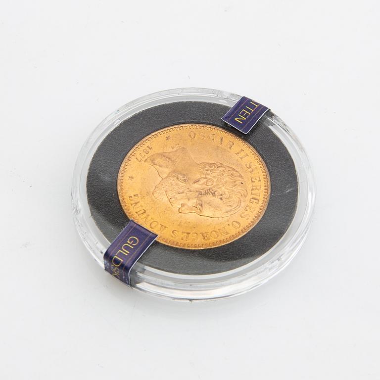 Gold coin Sweden, Oscar II 20 kr, 1877.