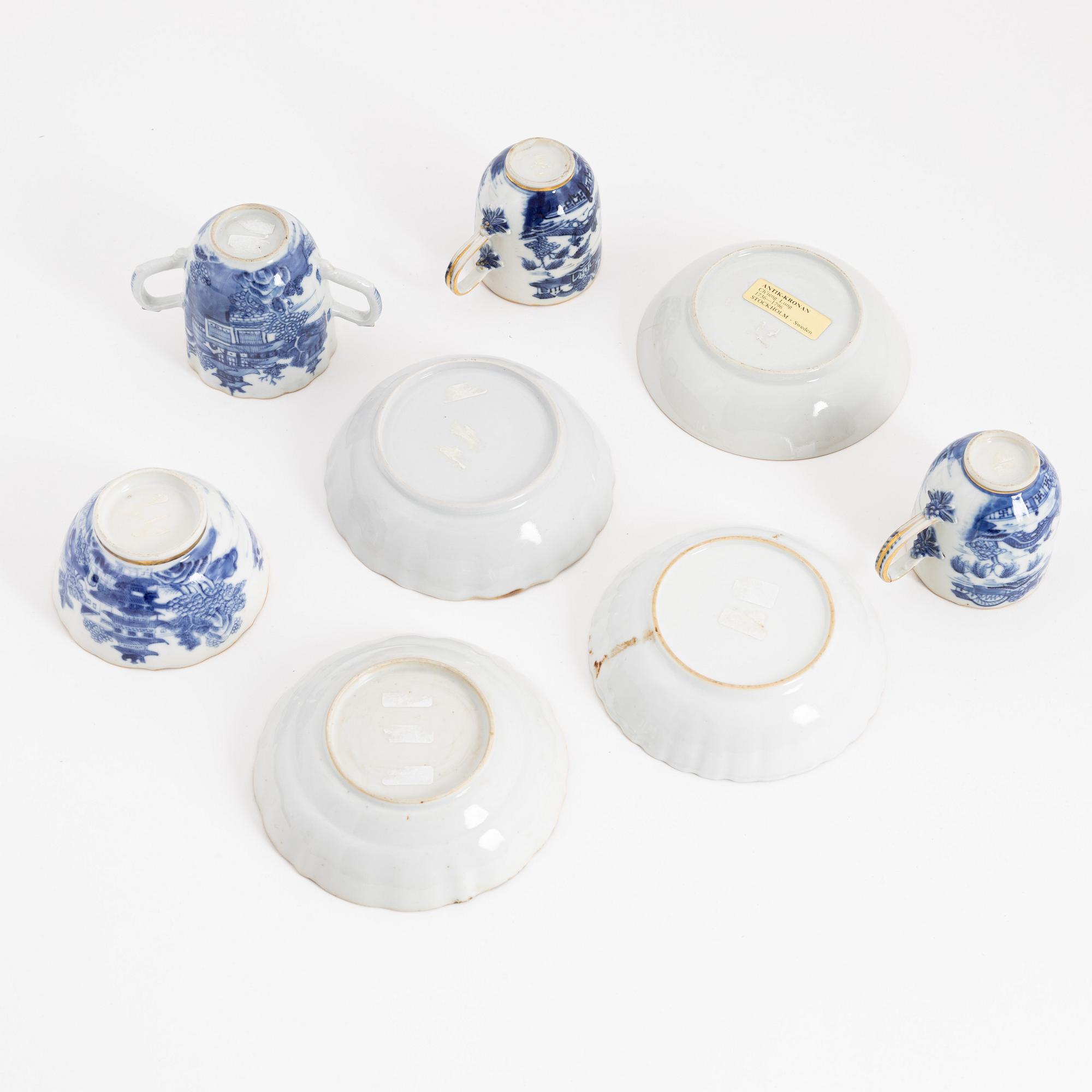 Four blue and white cups with saucers, Qing dynasty, Qianlong (1736-95).