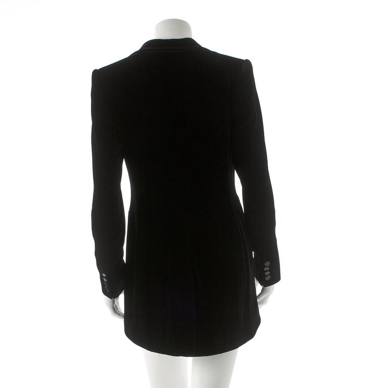 RALPH LAUREN, a black velvet tuxedo jacket.