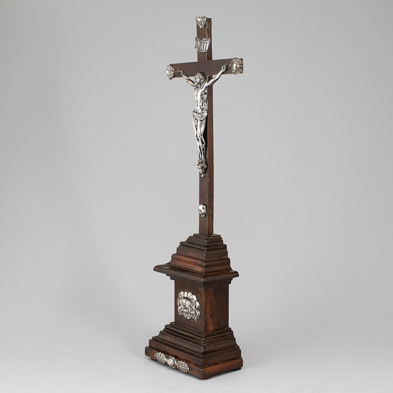 An 18th century silver and wood crucifix.