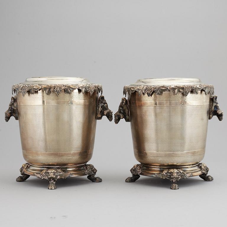 A pair of silver plate wine coolers, 20th Century.