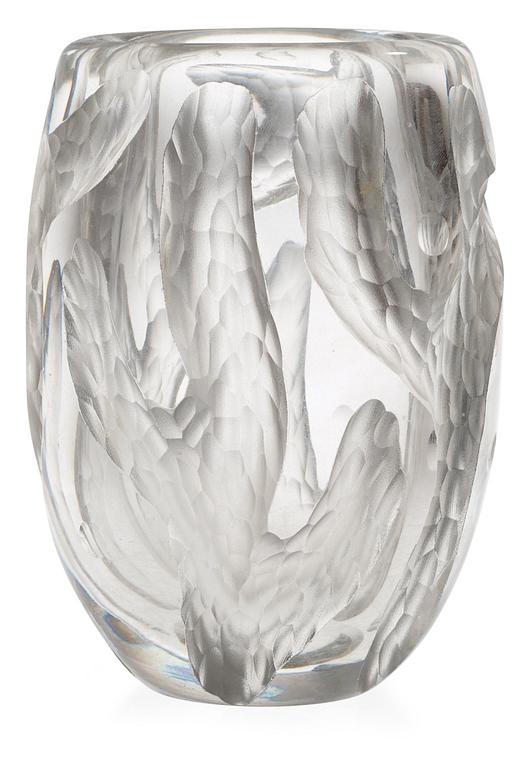 A Sven Erik Skawonius cut and blasted glass vase, Kosta, Sweden, 1940's.
