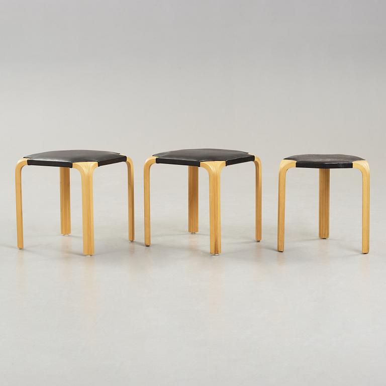 A set of three stools by Alvar Aalto, Artek.