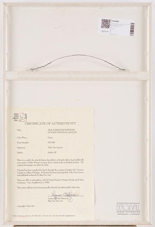 Yoko Ono, "Silk screened potrait of John Winston Lennon".
