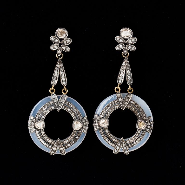 Chalcedony and diamond earrings.
