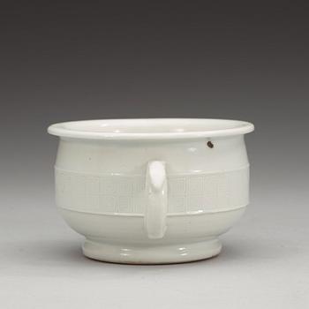 A blanc de chine censer, Qing dynasty (1644-1912), with a Hall-mark to base.