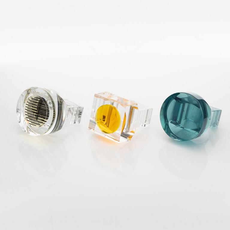 Siv Lagerström, three acrylic plastic rings, 1970s.