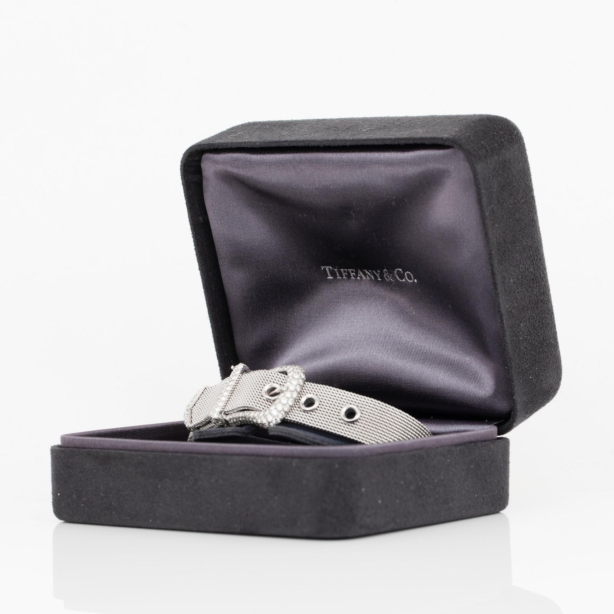 A Tiffany & Co brilliant-cut diamond bracelet in the shape of a belt. Total carat weight circa 3.00 cts.