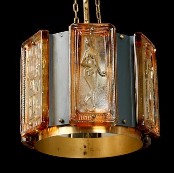 TAKLAMPA, glas och metall, Erik Höglund, 1900-talets mitt. H 48.