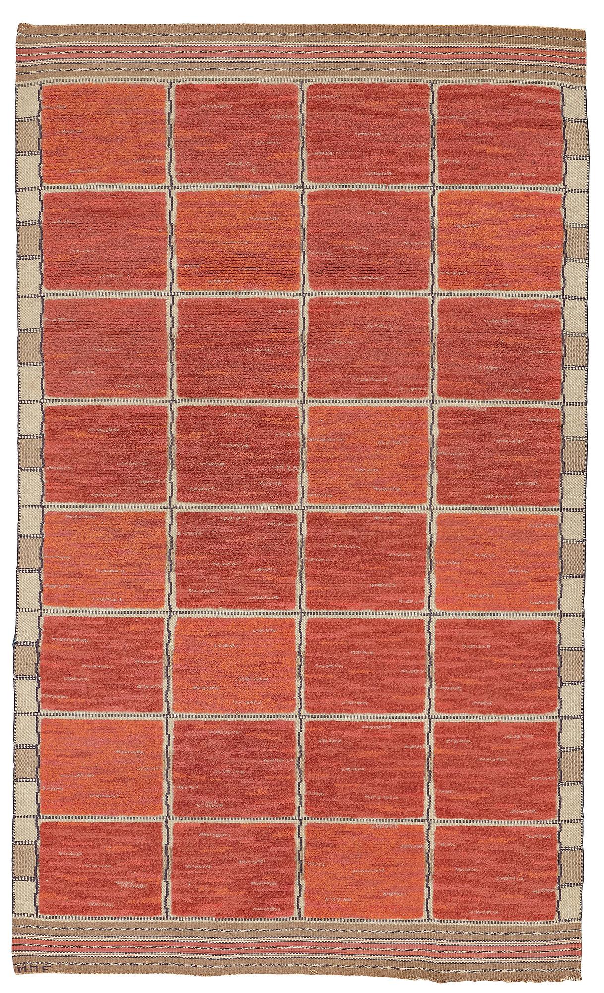 Märta Måås-Fjetterström, MATTA, "Rutig röd halvflossa", reliefflossa, ca 258 x 153,5 cm, signerad MMF.