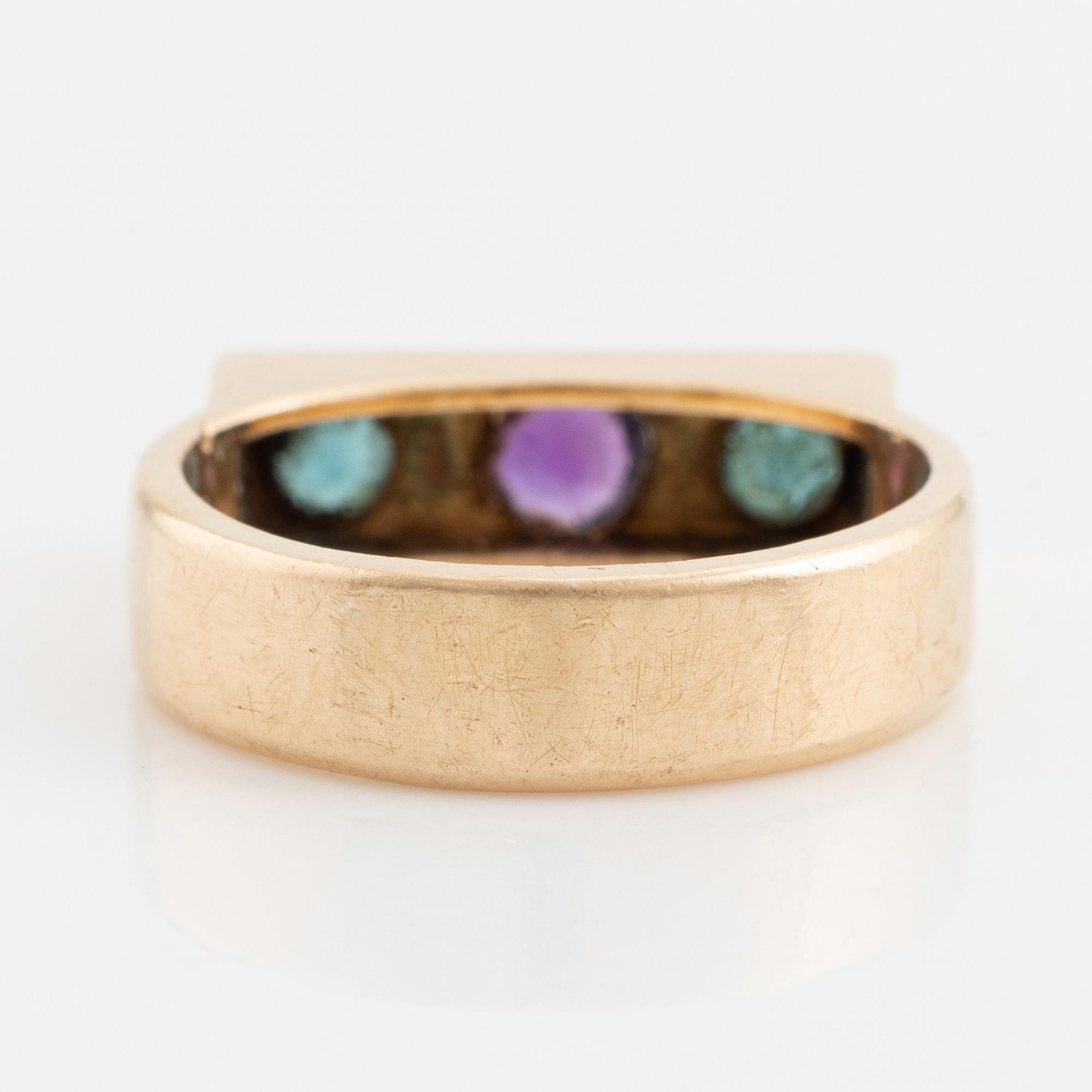 Wiwen Nilsson, ring 18K guld med ametist och turmaliner, Lund 1968.