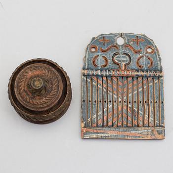 Two pieces of painted traditional folk art items 19th century.