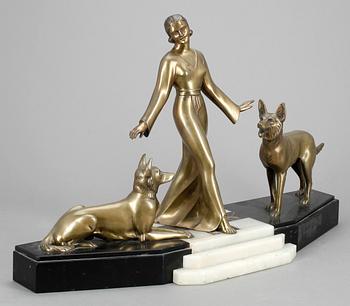 J. BRAULT, skulptur, brons, art déco, signerad.