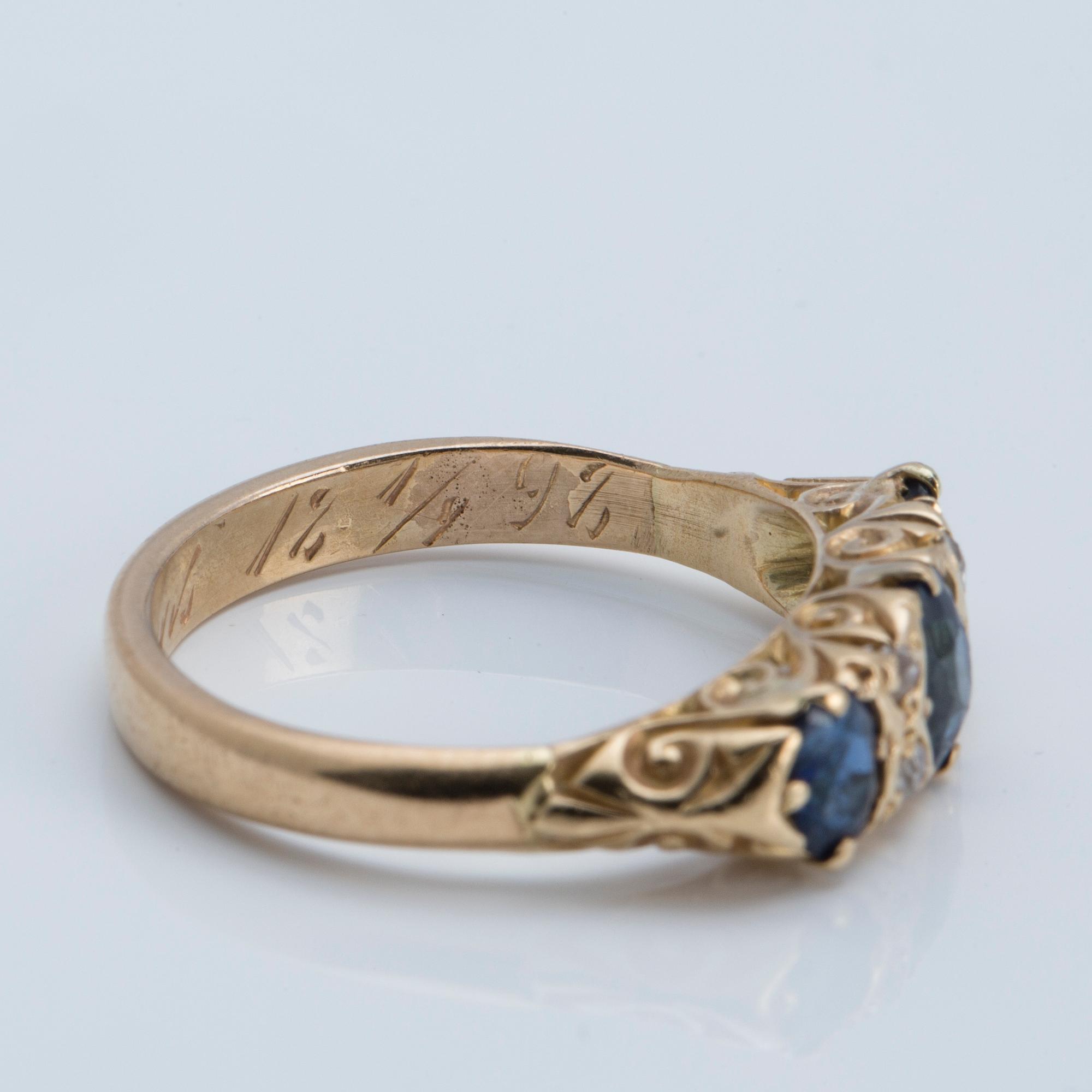 A sapphire and old-cut diamond ring, 1908.