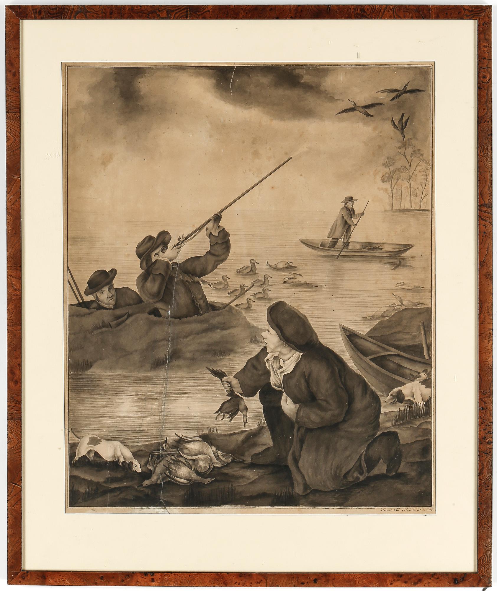 OKÄND KONSTNÄR, tuschlavering. Signerad och daterad 1819.