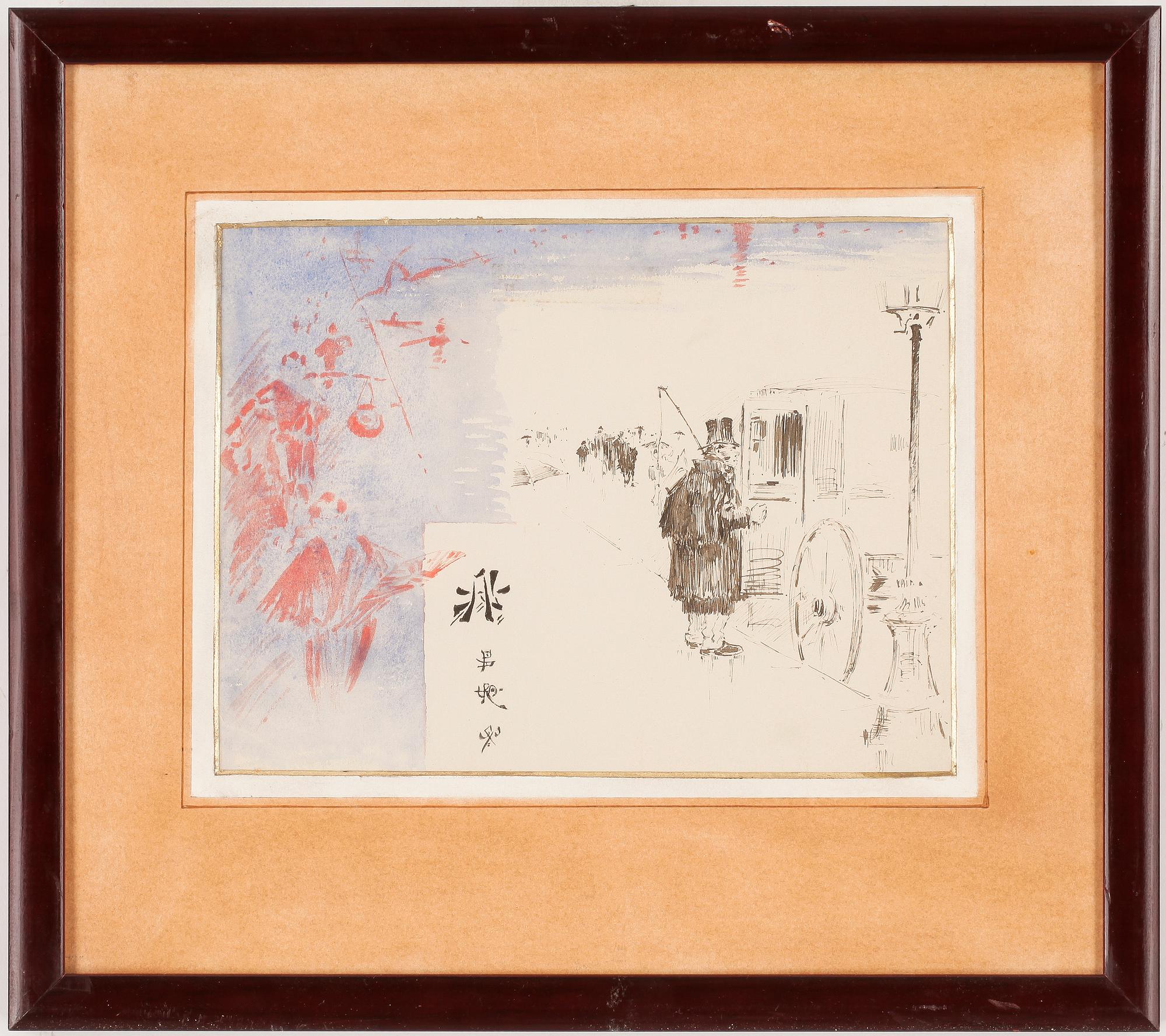 NILS KREUGER, tusch och akvarell på papper. Monogramsign NK "a la japonaise".