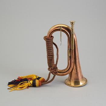 A first half of the 20th century copper and brass Royal Artillery Bugle from Egnland.