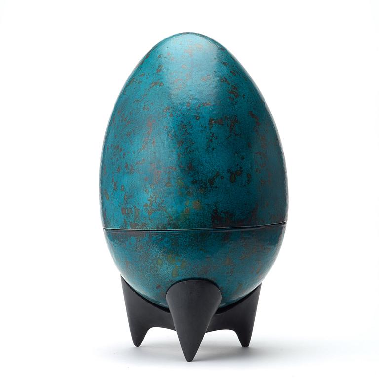 Hans Hedberg, A Hans Hedberg large two-piece faience egg, Biot, France.