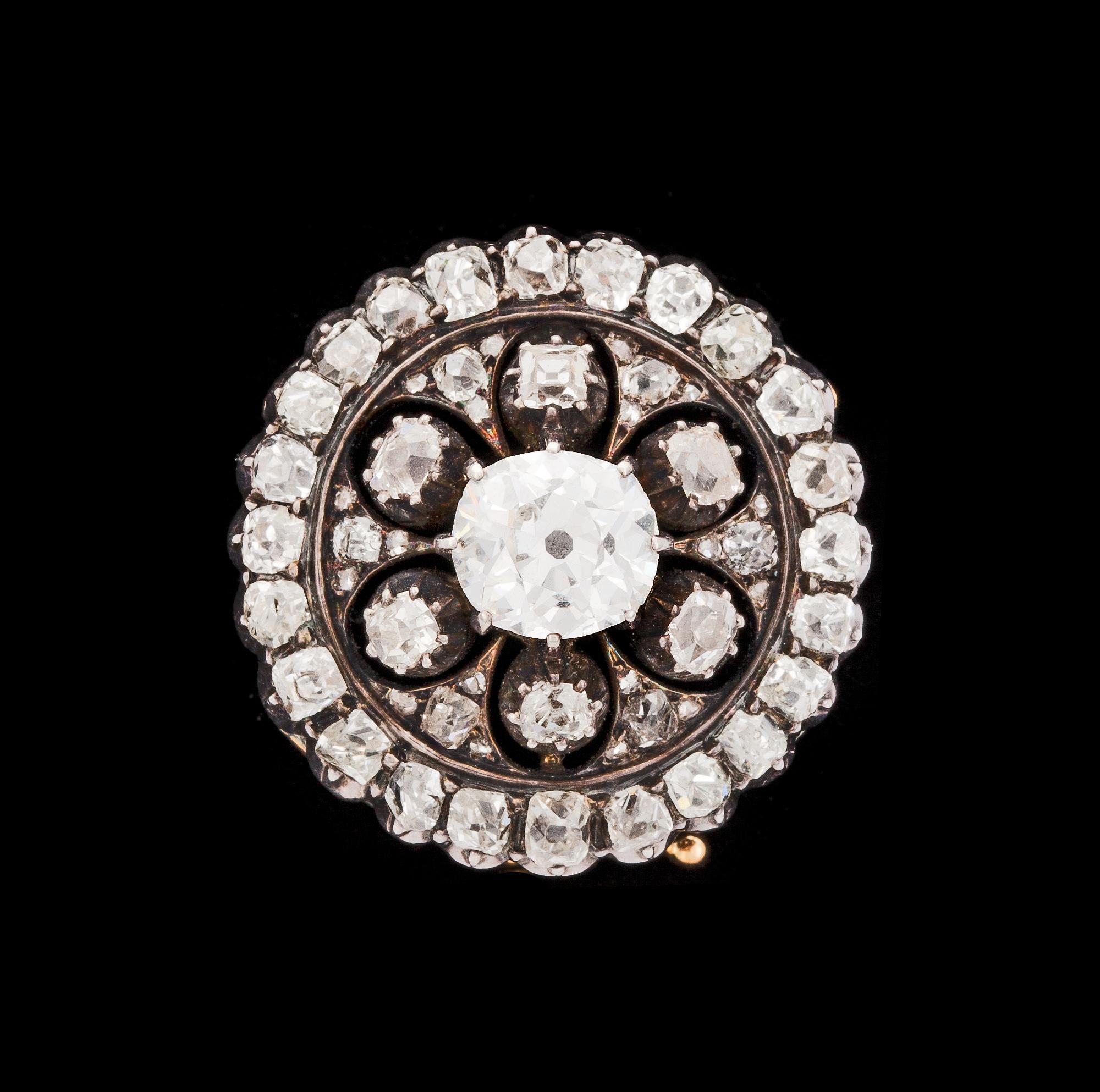 An antique cut diamond brooch, tot. app. 2.80 cts, second half 19th century.