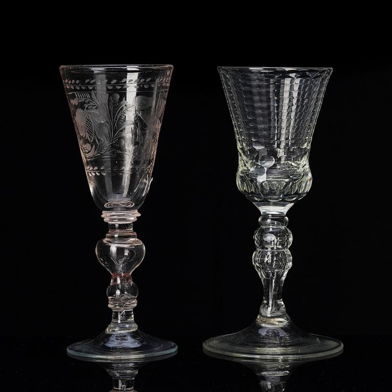 A german cut glass beaker, and a an engraved beaker, 18th century.
