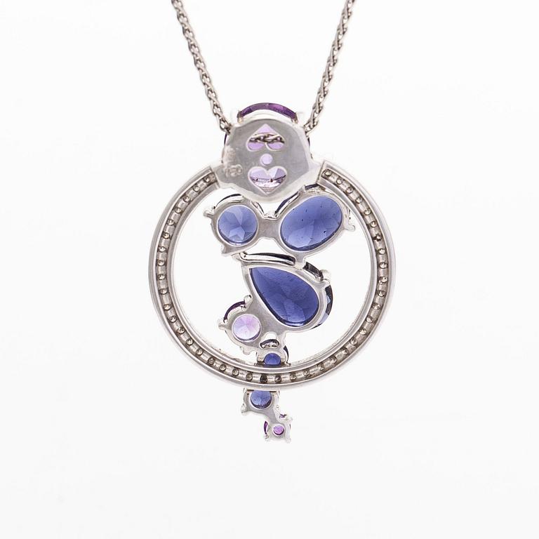 A 14K/18K white gold necklace, with amethysts, cordierites and diamonds.