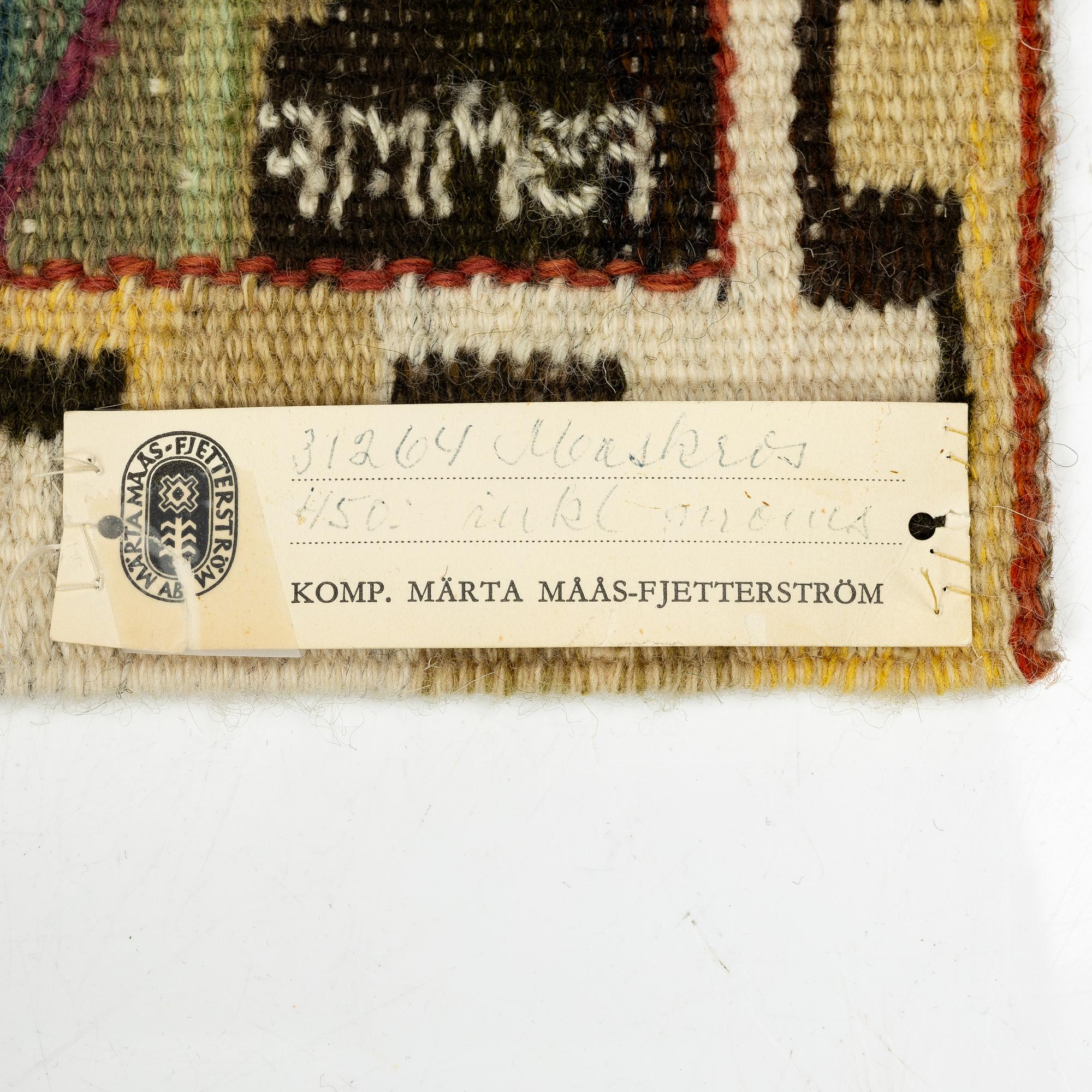 Märta Måås-Fjetterström, a 'Maskros' textile, signed AB MMF.